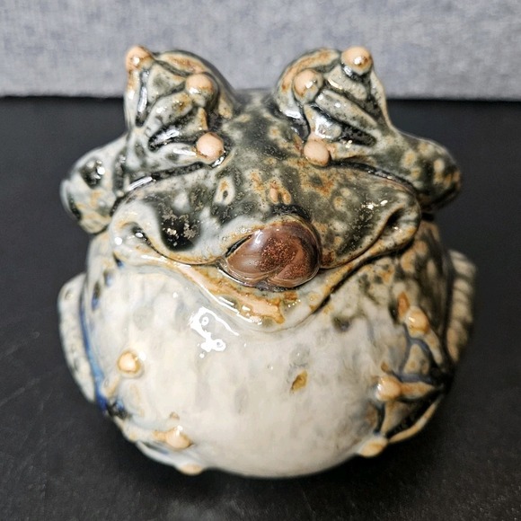 Other - Fat Belly Frog Ceramic Glazed‎ Mottled See No Evil Funny Figurine 5 Inch